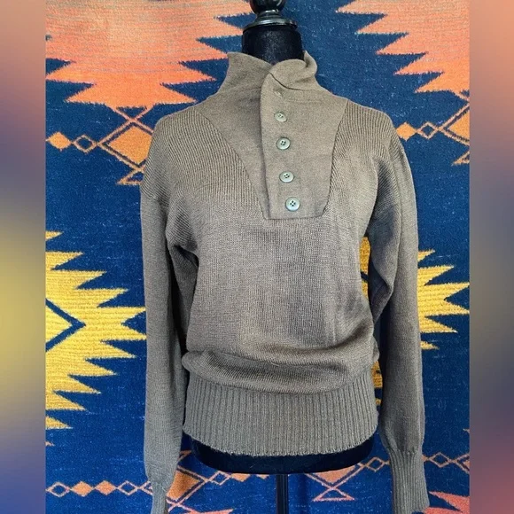 Vintage Unisex Military Issue Olive Brown Wool Button top Sweater!